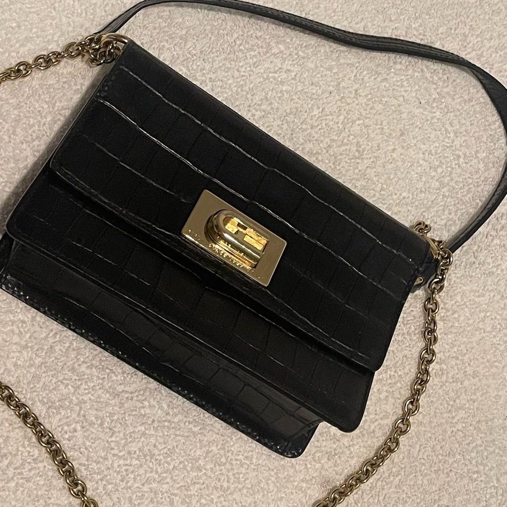 Furla Luxury Black With Polished Brass Mini Bag with Chain Strap - Picture 2 of 8